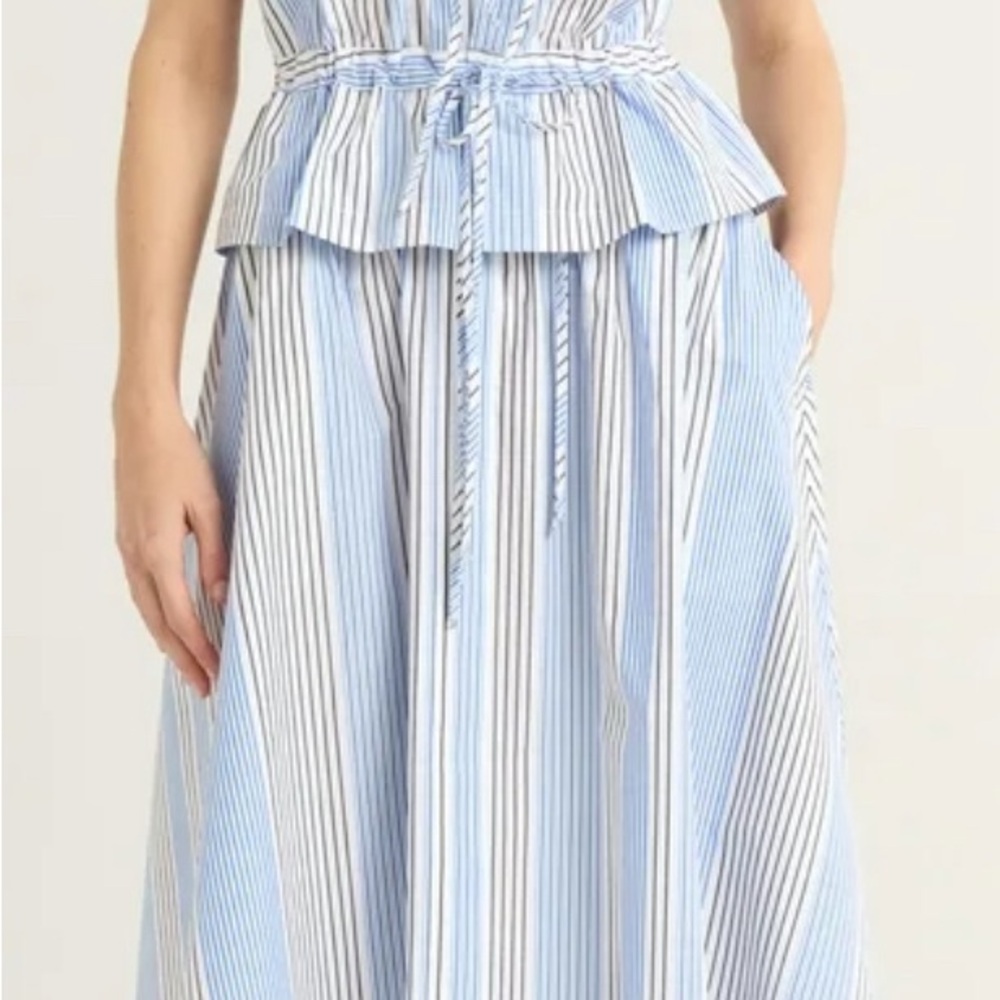 Tie Front Cotton Maxi Striped A-Line Skirt - Picture 4 of 8